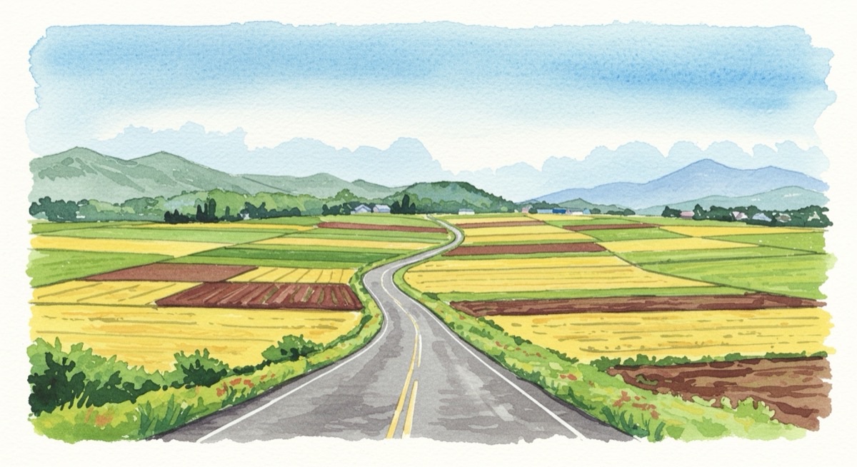 美瑛パッチワークの路 — 丘のまちを走る